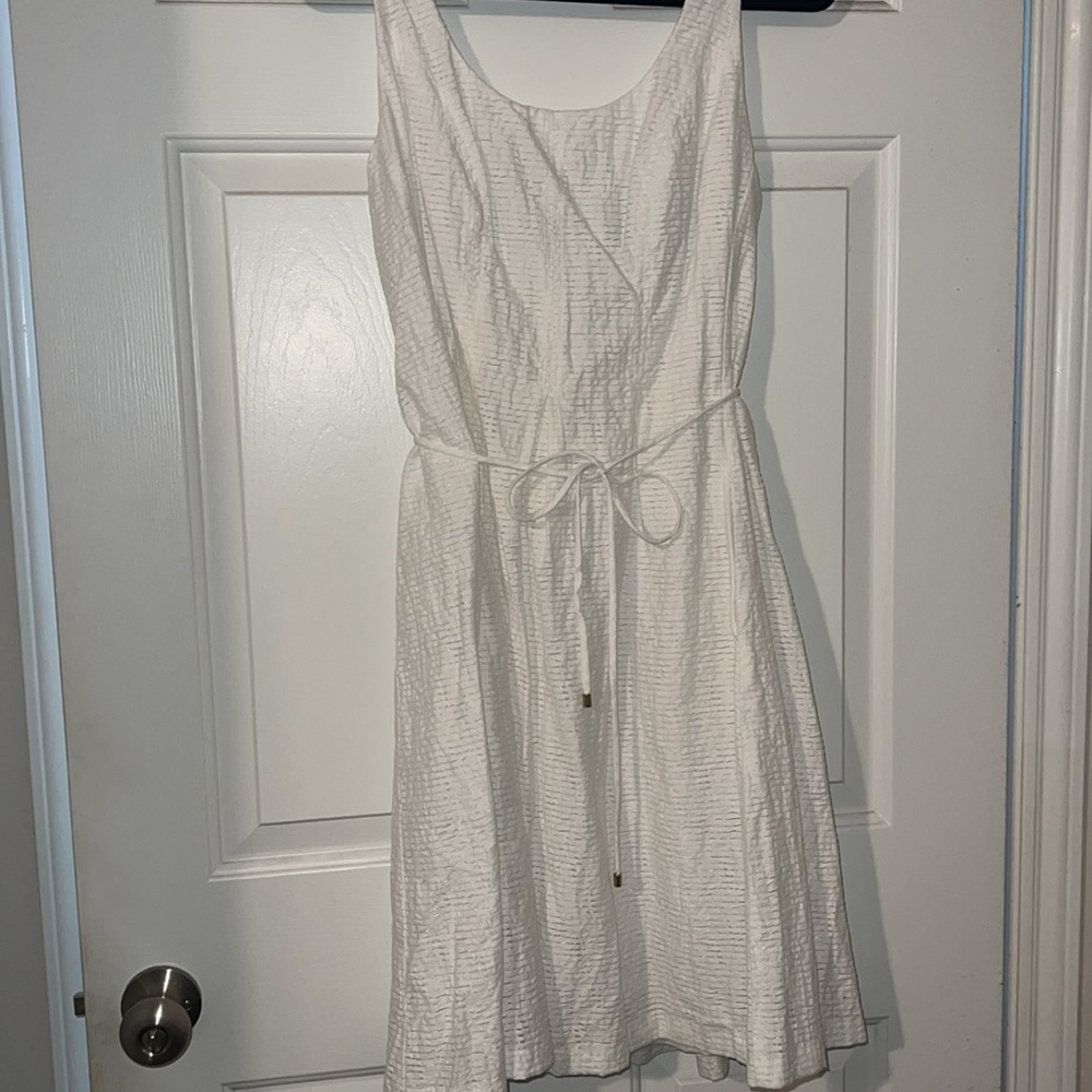 White Cotton Blend Scoop Neck Mini Dress